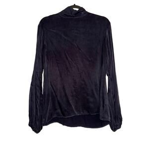 Bella Dahl Draped Turtleneck Long Sleeve Cupro Navy Top SMALL